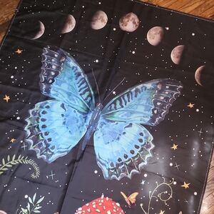 Blue Butterfly and Mushroom Tapestry